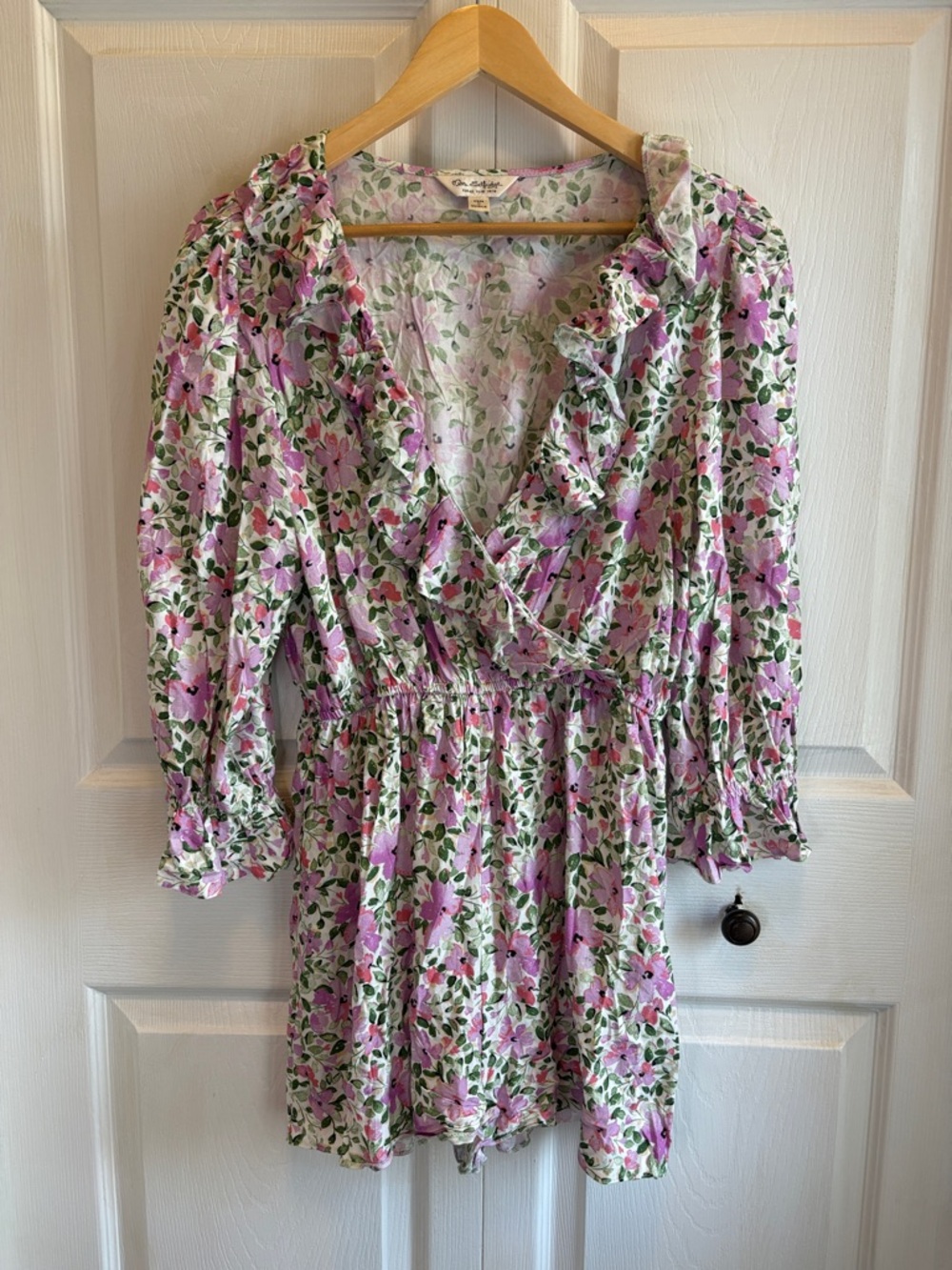 Miss Selfridge Pink & Green Floral V-Neck Romper